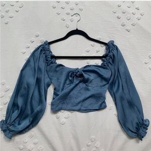 Hello Molly Dusty Blue Puff Sleeve Blouse